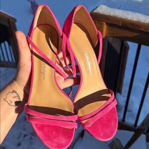Salvatore Ferragamo Suede Stiletto Sandals (Hot Pink)